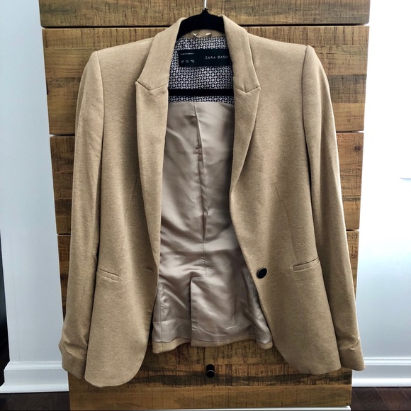 Zara Jackets & Blazers - Zara Tan Jersey Blazer Size Xs